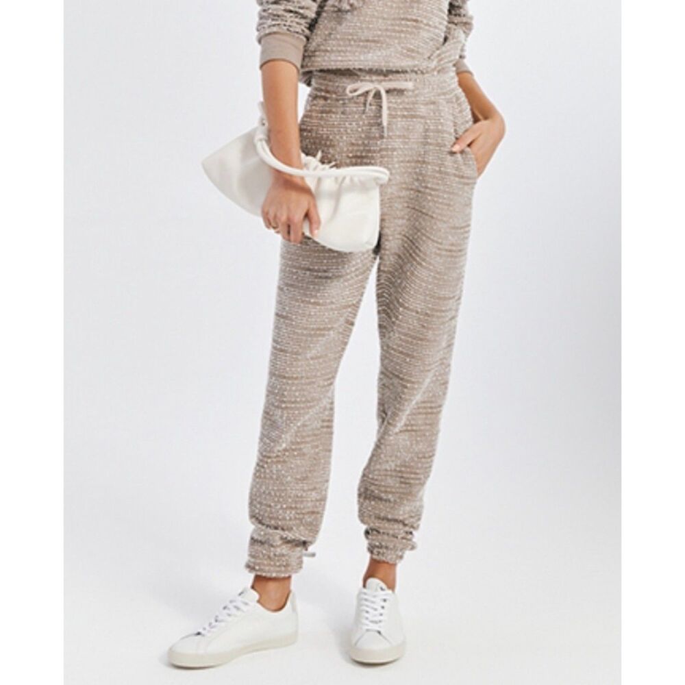 Something Navy Tan Combo Textured Knit Jogger Sweatpants Women's S NWT